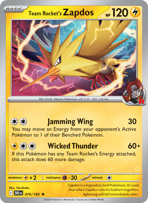 Team Rocket's Zapdos - Destined Rivals 070/182