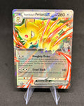Trading card with colorful design on a dark background