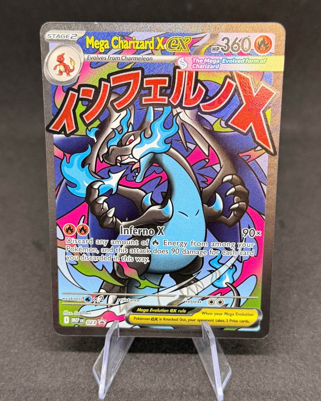 Colorful trading card with a character design on a gray background