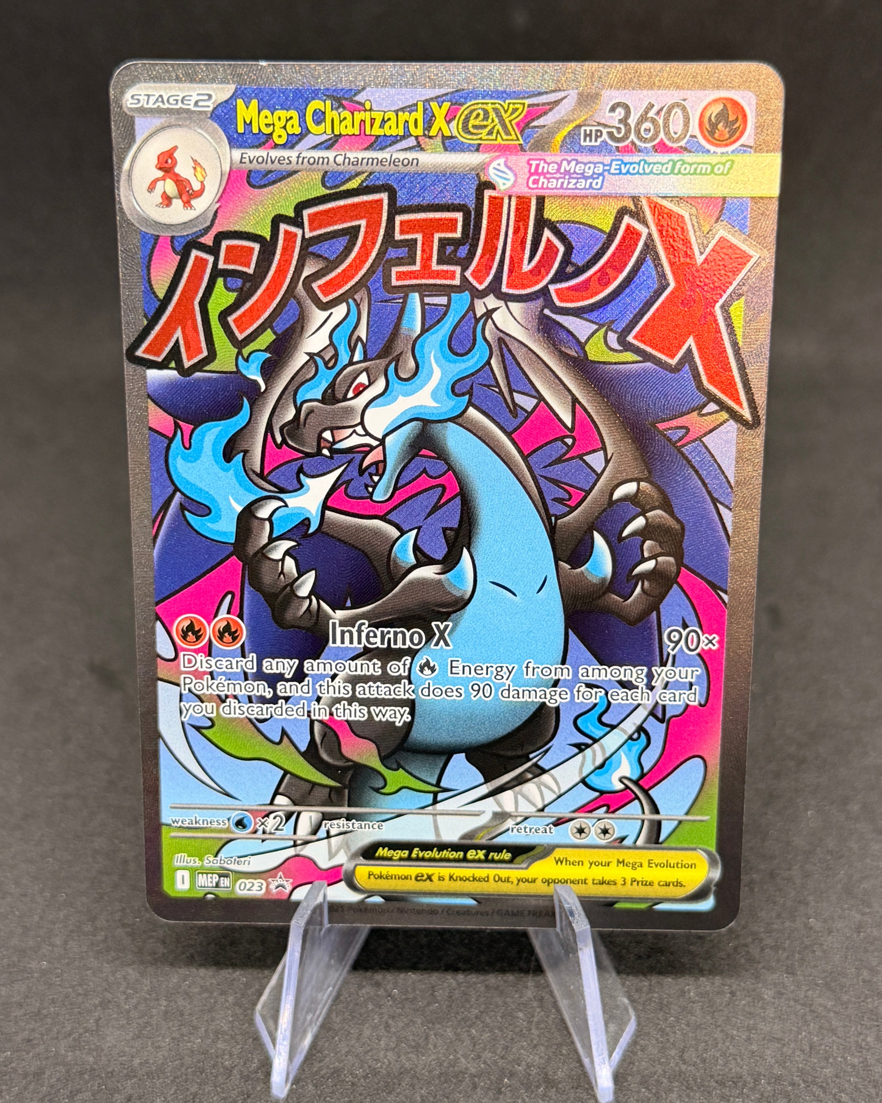 Colorful trading card with a character design on a gray background